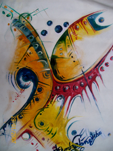Colorful mixed media abstract art for modern interiors